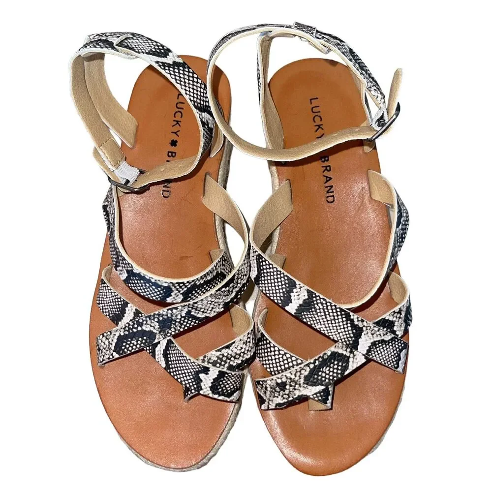 Lucky Brand Sandals Espadrille Wedge Platform Snakeskin - Picture 3 of 11